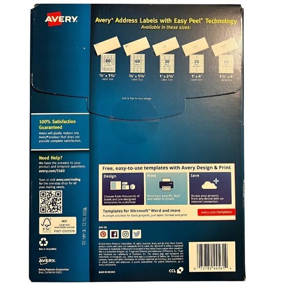 NEW Avery 5160 Mailing Address Labels, 1 x 2 5/8, 3,450 Labels - Picture 2 of 3